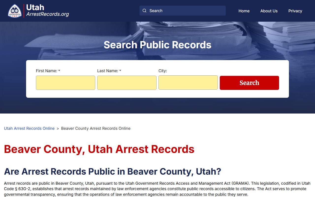 Beaver County police blotter arrest records information page