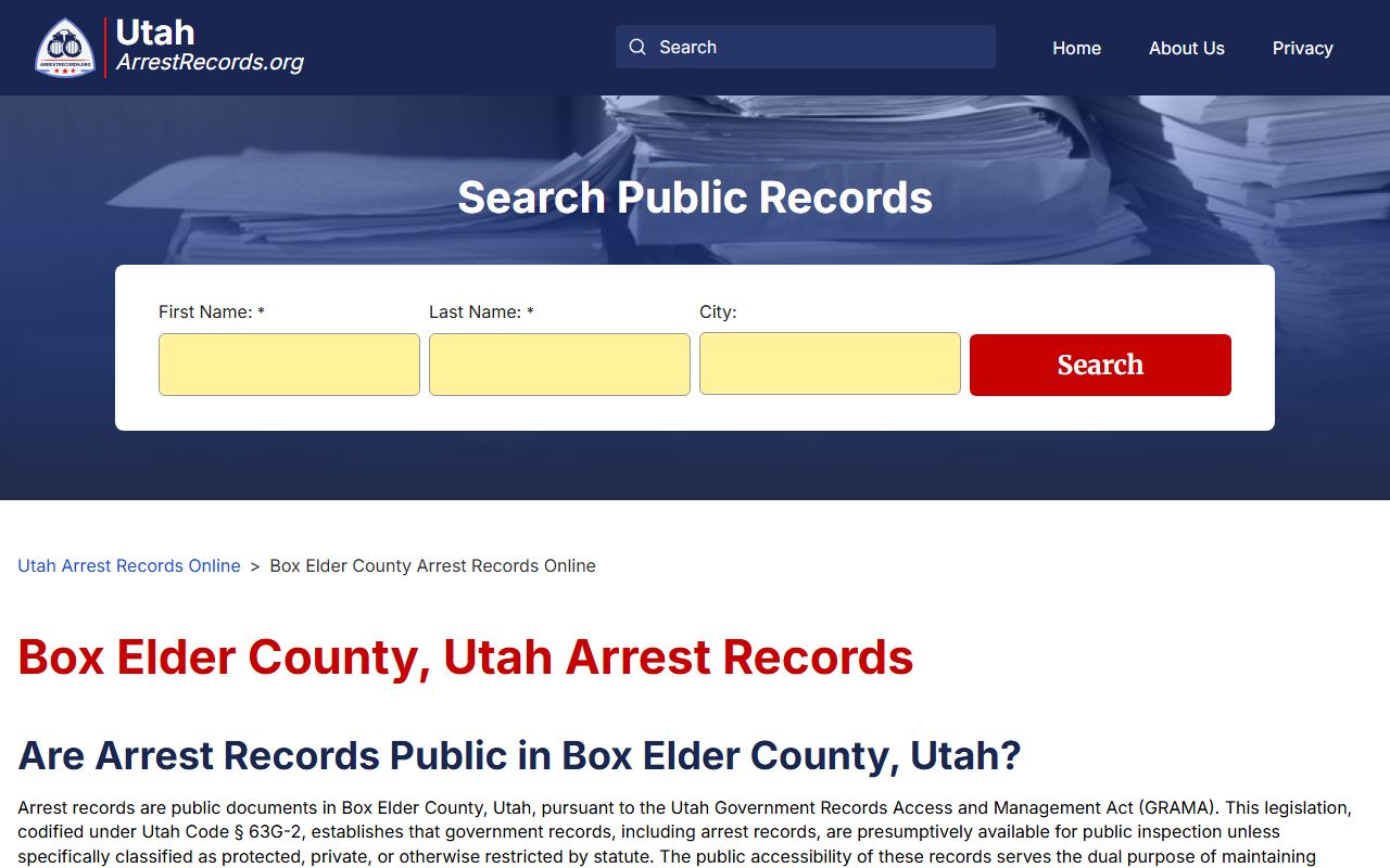 Box Elder County police blotter arrest records information page